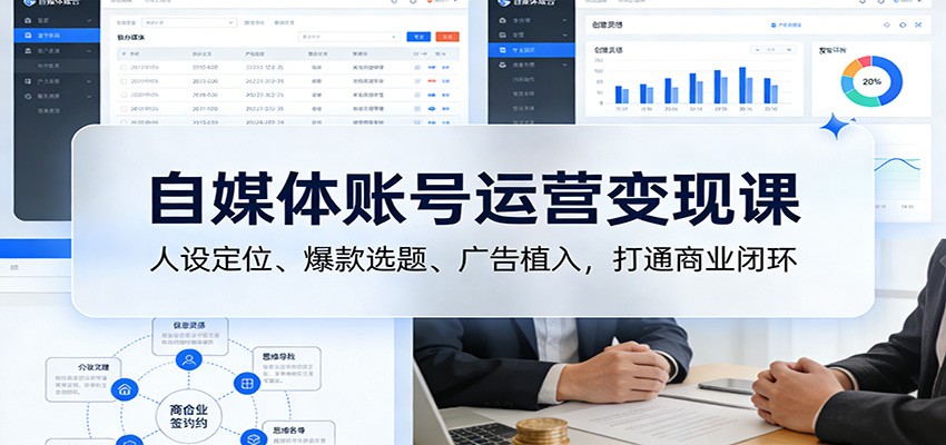 自媒体账号运营变现课：人设定位、爆款选题、广告植入，打通商业闭环-蚂蚁汇资源分享项目网