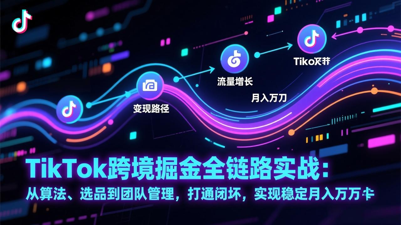 TikTok跨境掘金全链路实战：从算法、选品到团队管理，打通闭环，实现稳定月入万刀-蚂蚁汇资源分享项目网