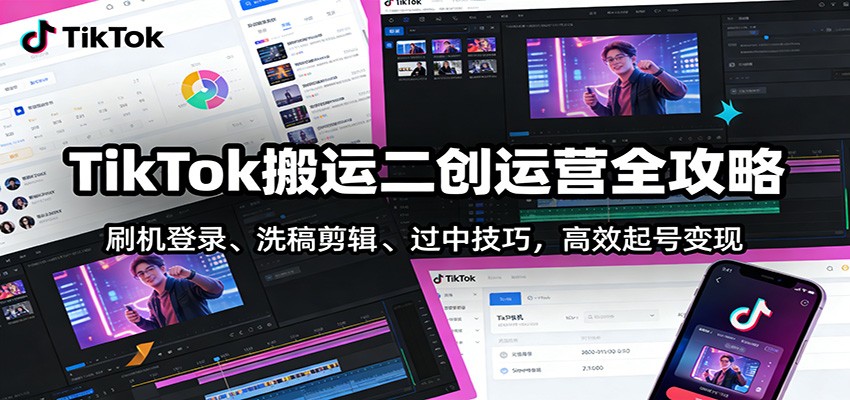 TikTok搬运二创运营全攻略：刷机登录、洗稿剪辑 、过中技巧，高效起号变现-蚂蚁汇资源分享项目网