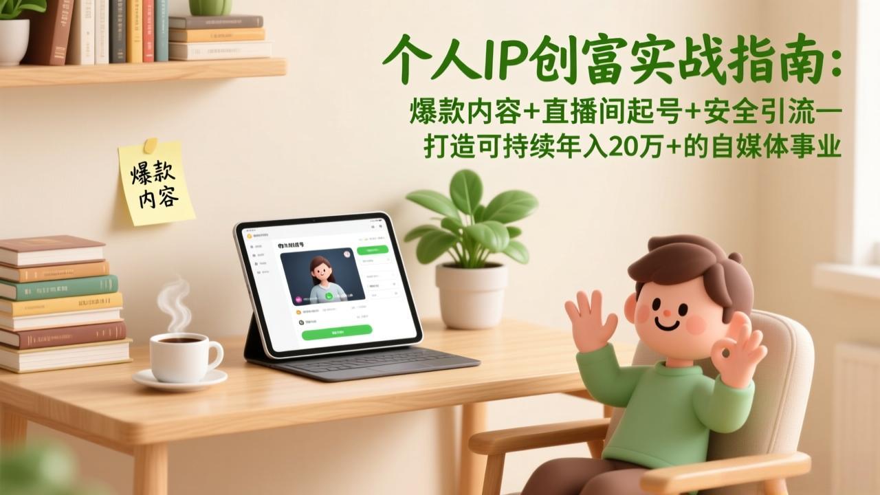 个人IP创富实战指南：爆款内容+直播间起号+安全引流，打造可持续年入20万+的自媒体事业-蚂蚁汇资源分享项目网