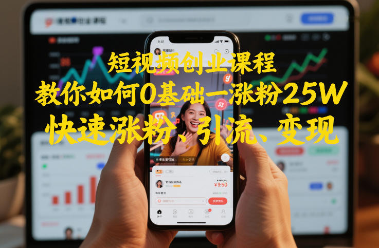 短视频创业课程，教你如何0基础一天涨粉25W，快速涨粉、引流、变现-蚂蚁汇资源分享项目网