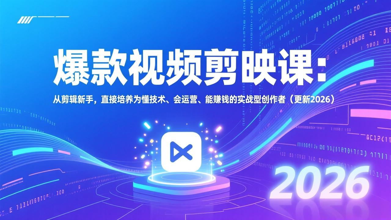 爆款视频剪映课：从剪辑新手，直接培养为懂技术、会运营、能赚钱的实战型创作者(更新2026-蚂蚁汇资源分享项目网