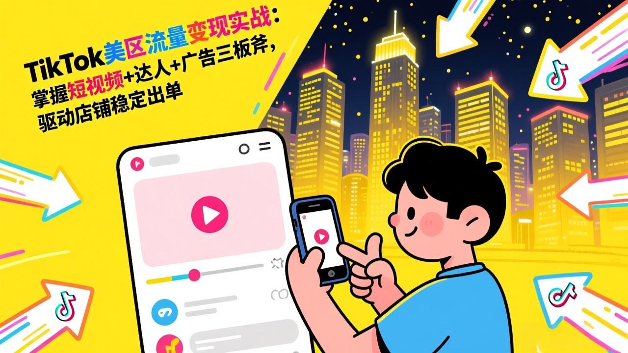 TikTok美区流量变现实战：掌握短视频+达人+广告三板斧，驱动店铺稳定出单-蚂蚁汇资源分享项目网