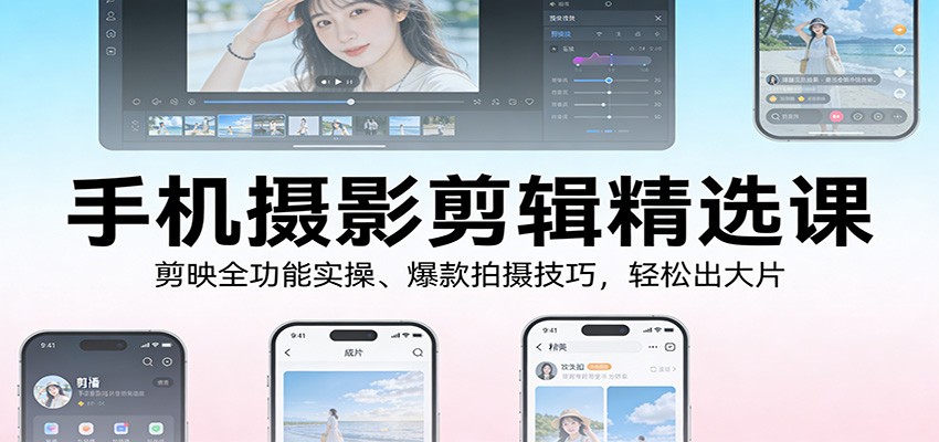 手机摄影剪辑精选课：剪映全功能实操、爆款拍摄技巧，轻松出大片-蚂蚁汇资源分享项目网