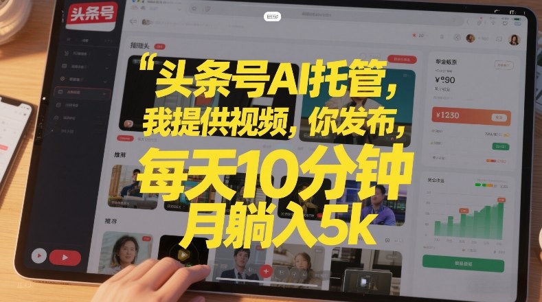 头条号AI托管，我提供视频，你发布，每天10分钟，月躺入5k+【揭秘】-蚂蚁汇资源分享项目网