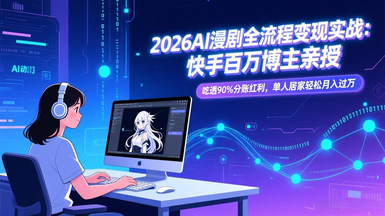 2026AI漫剧全流程变现实战：快手百万博主亲授，吃透90%分账红利，单人居家轻松月入过万-蚂蚁汇资源分享项目网