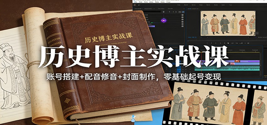 历史博主实战课：账号搭建+配音修音+封面制作，零基础起号变现-蚂蚁汇资源分享项目网