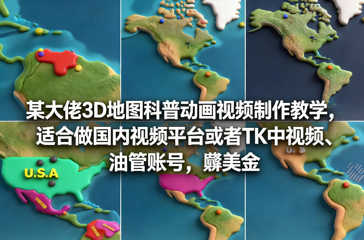 某大佬3D地图科普动画视频制作教学，适合做国内视频平台或者TK中视频、油管账号，賺美金-蚂蚁汇资源分享项目网