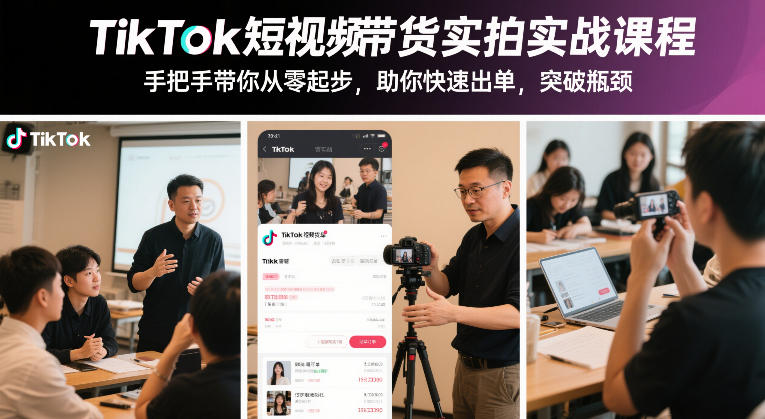 TikTok短视频带货实拍实战课程，手把手带你从零起步，助你快速出单，突破瓶颈-蚂蚁汇资源分享项目网
