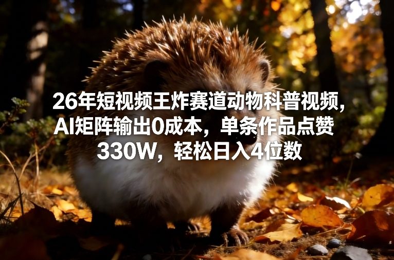 26年短视频王炸赛道动物科普视频，AI矩阵输出0成本，单条作品点赞330W，轻松日入4位数-蚂蚁汇资源分享项目网