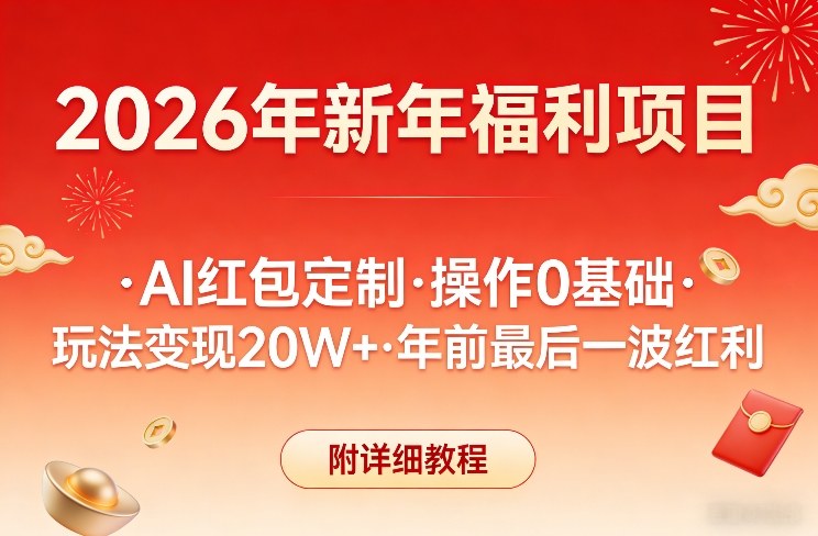 新年福利项目，AI红包定制，操作0基础，玩法变现20W+年前最后一波红利，附详细教程-蚂蚁汇资源分享项目网