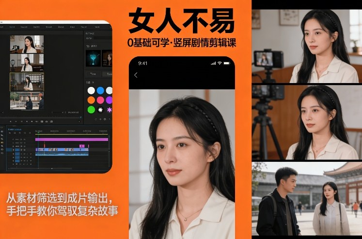 0基础可学！《女人不易》竖屏剧情剪辑课，从素材筛选到成片输出，手把手教你驾驭复杂故事-蚂蚁汇资源分享项目网