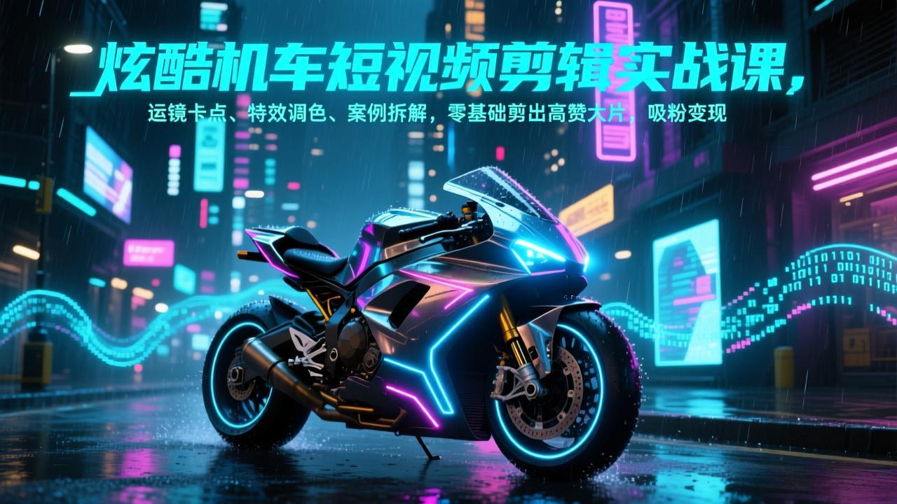 炫酷机车短视频剪辑实战课，运镜卡点、特效调色、案例拆解，零基础剪出高赞大片，吸粉变现-蚂蚁汇资源分享项目网
