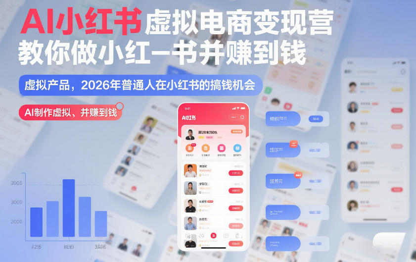 AI小红书虚拟电商变现营,教你做小红书并賺到钱,虚拟产品,2026年普通人在小红书的搞钱机会(完结)