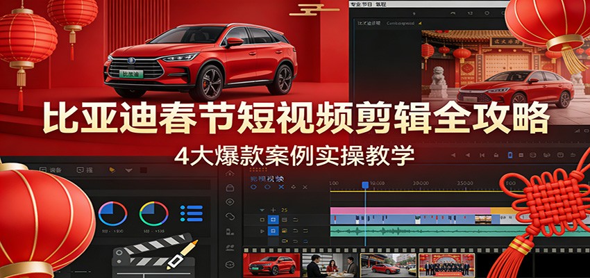 比亚迪春节短视频剪辑全攻略，4大爆款案例实操教学-蚂蚁汇资源分享项目网