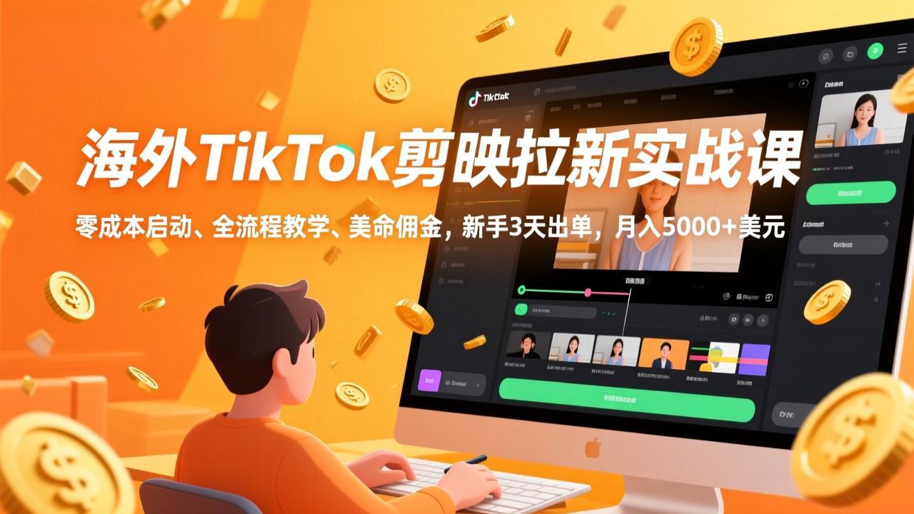 海外TikTok剪映拉新实战课，零成本启动、全流程教学、美金佣金，新手3天出单，月入5000+美元-蚂蚁汇资源分享项目网