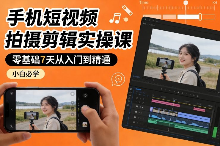 手机短视频拍摄剪辑实操课，零基础7天从入门到精通，小白必学-蚂蚁汇资源分享项目网