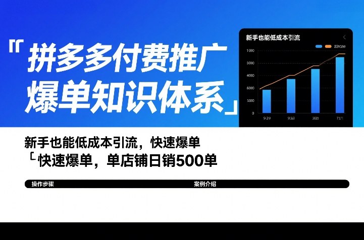 拼多多付费推广爆单知识体系，新手也能低成本引流，快速爆单，单店铺日销500单-蚂蚁汇资源分享项目网