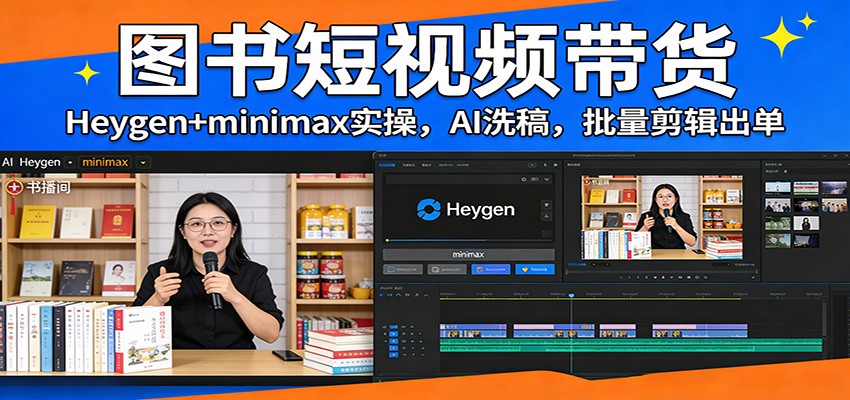 图书短视频带货：Heygen+minimax实操，AI洗稿 ，批量剪辑出单-蚂蚁汇资源分享项目网