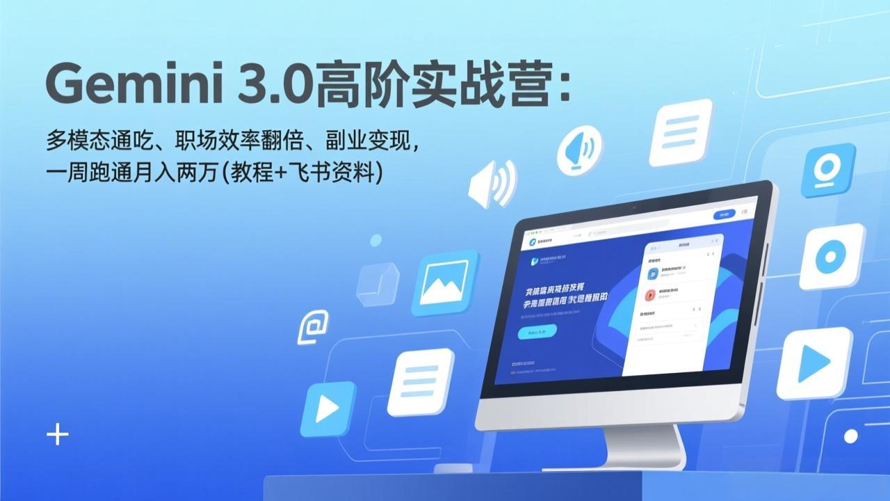 Gemini 3.0高阶实战营：多模态通吃、职场效率翻倍、副业变现，一周跑通月入两万(教程+飞书资料-蚂蚁汇资源分享项目网