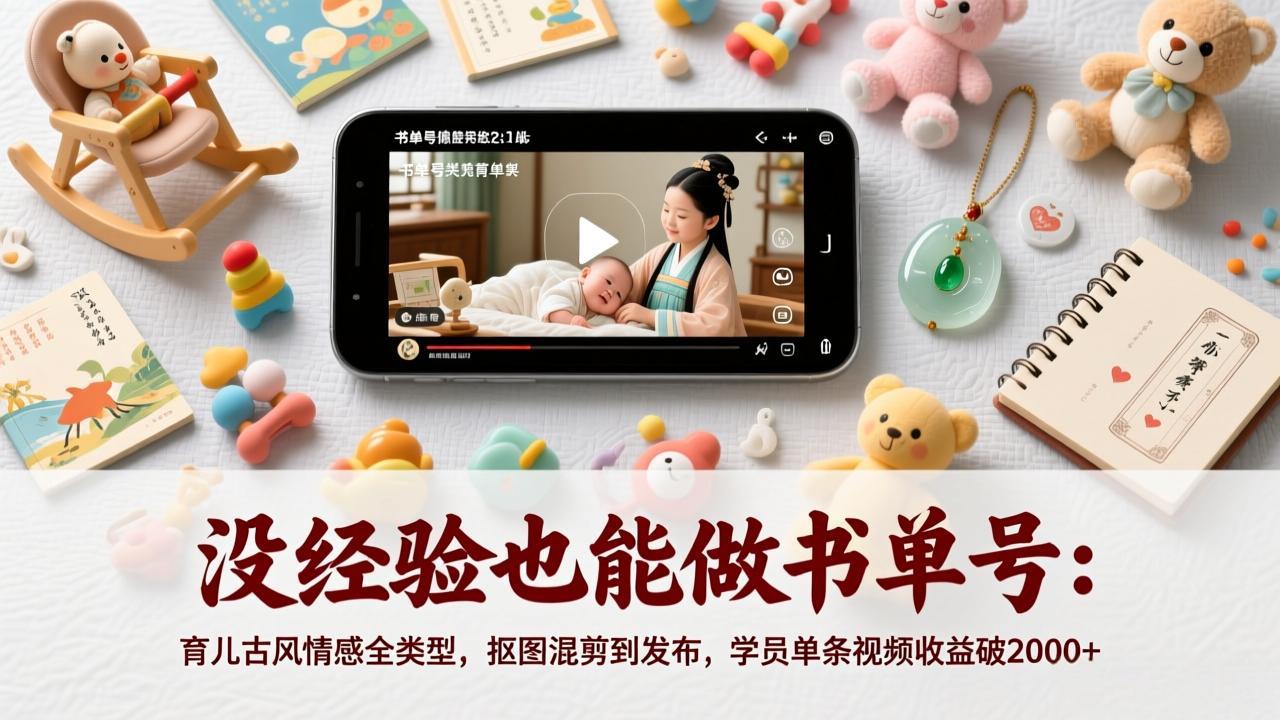 没经验也能做书单号:育儿古风情感全类型,抠图混剪到发布,学员单条视频收益破2000+-蚂蚁汇资源分享项目网