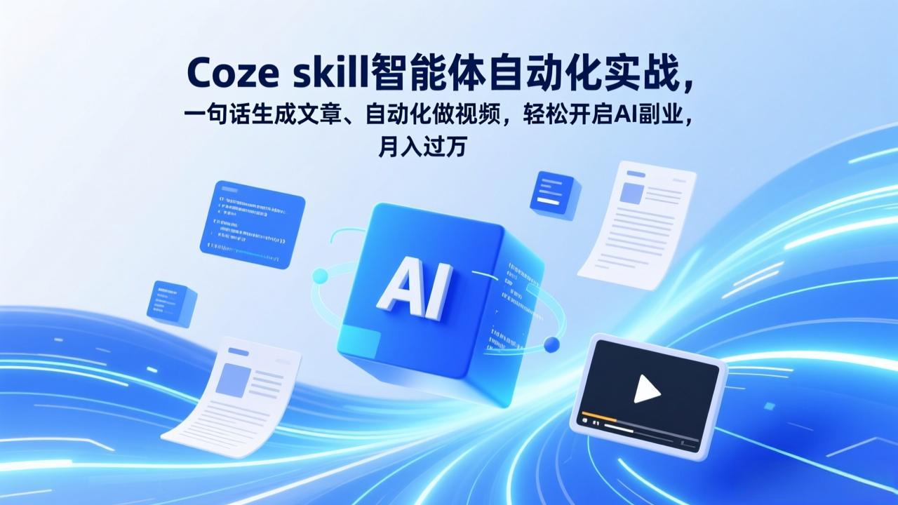 Coze skill智能体自动化实战，一句话生成文章、自动化做视频，轻松开启AI副业，月入过万-蚂蚁汇资源分享项目网
