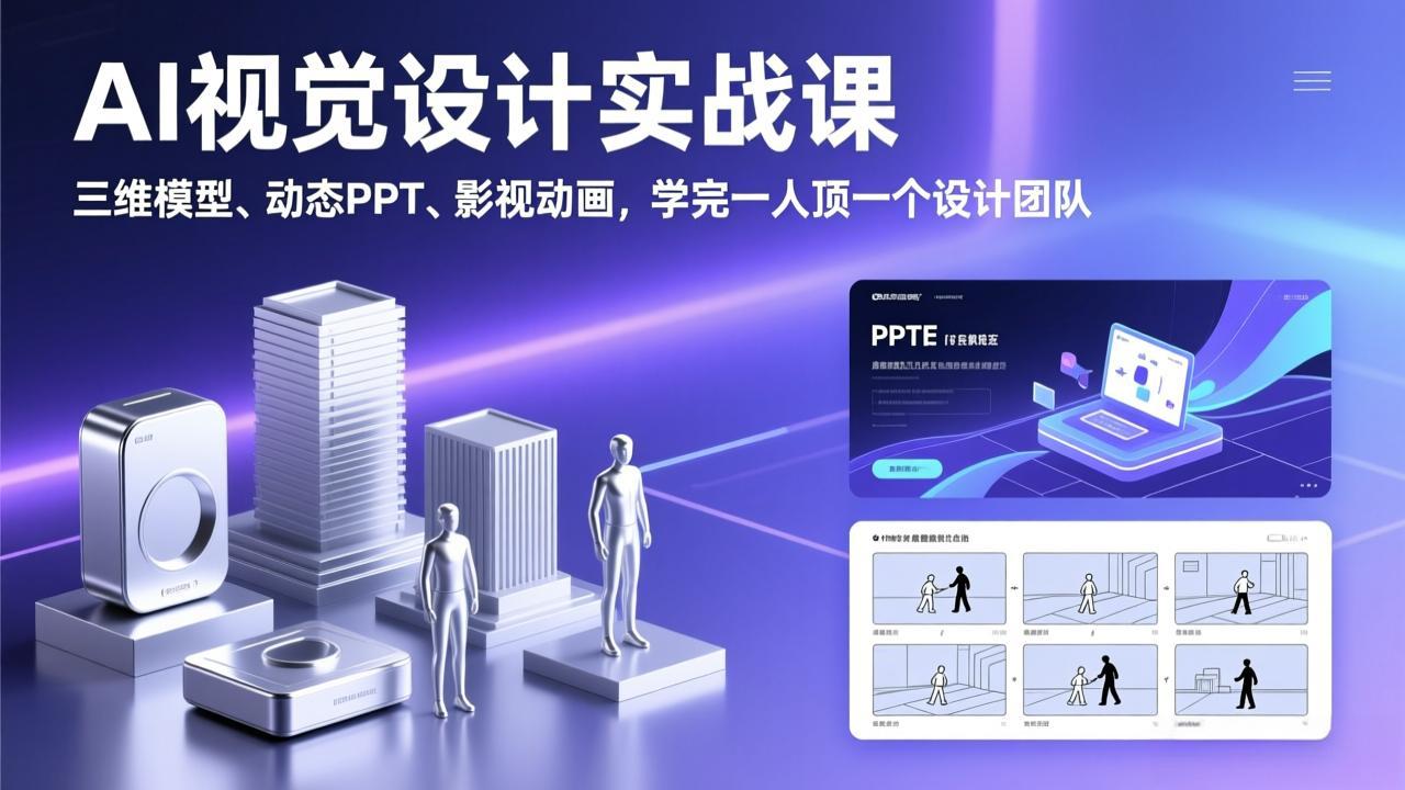 AI视觉设计实战课，三维模型、动态PPT、影视动画，学完一人顶一个设计团队-蚂蚁汇资源分享项目网
