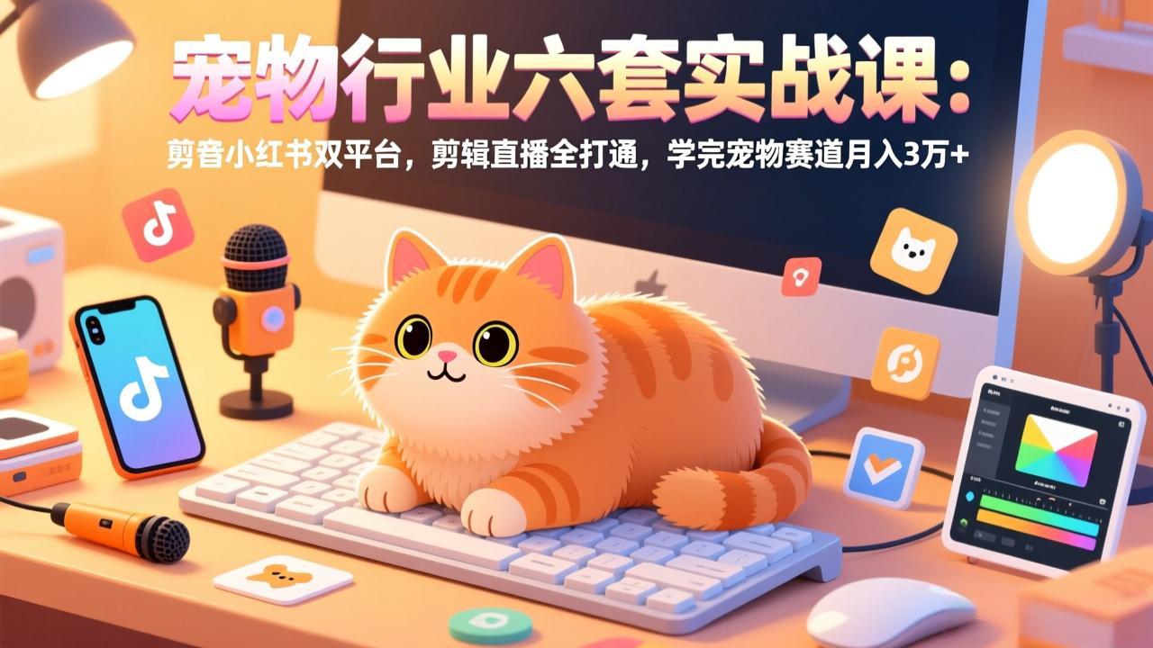 宠物行业六套实战课：抖音小红书双平台，剪辑直播全打通，学完宠物赛道月入3万+-蚂蚁汇资源分享项目网
