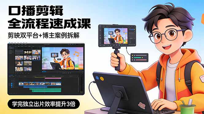 口播剪辑全流程速成课，剪映双平台+博主案例拆解，学完独立出片效率提升3倍-蚂蚁汇资源分享项目网
