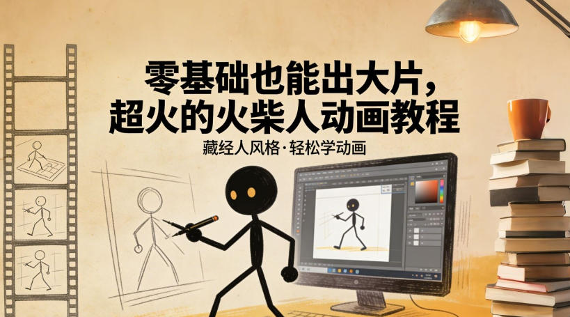 零基础也能出大片，超火的火柴人动画教程(藏经人风格)-蚂蚁汇资源分享项目网