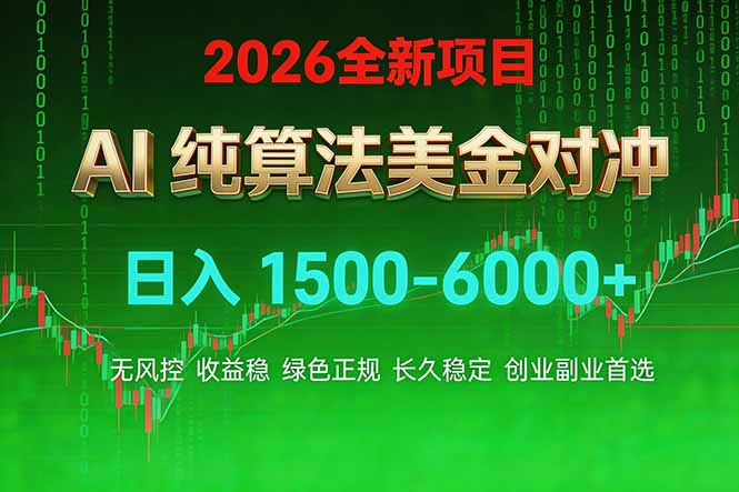 2026 全新美金对冲项目，不套平台赠金，不封号，纯算法对冲，日入 1500-6000+-蚂蚁汇资源分享项目网