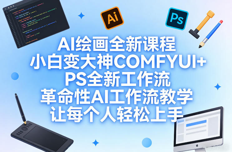 AI绘画全新课程，小白变大神COMFYUI+PS全新工作流，革命性AI工作流教学，让每个人轻松上手-蚂蚁汇资源分享项目网