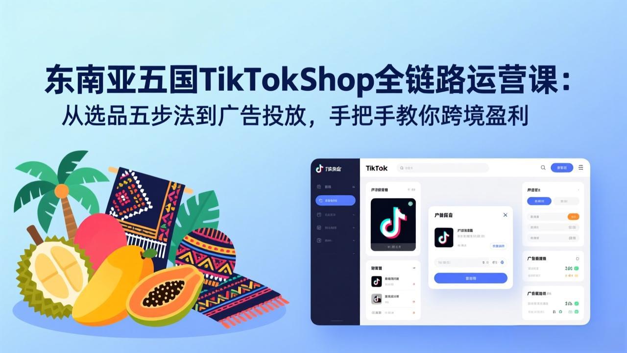 东南亚五国TikTok Shop全链路运营课：从选品五步法到广告投放，手把手教你跨境盈利-蚂蚁汇资源分享项目网