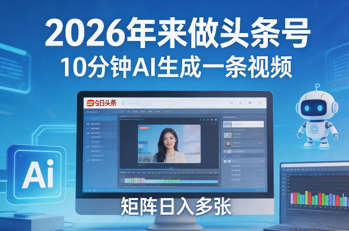 2026年来做头条号，10分钟AI生成一条视频，矩阵日入多张-蚂蚁汇资源分享项目网
