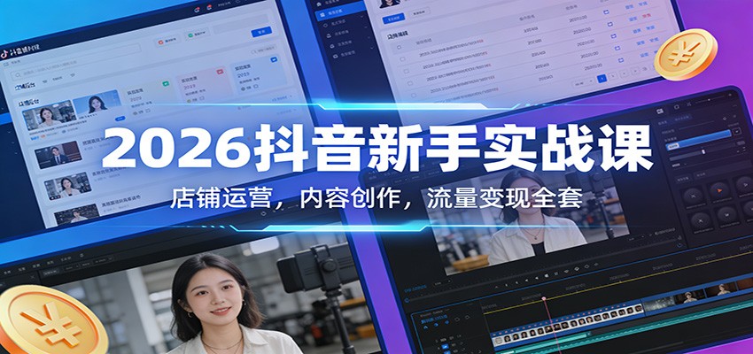 2026抖音新手实战课：店铺运营，内容创作，流量变现全套-蚂蚁汇资源分享项目网