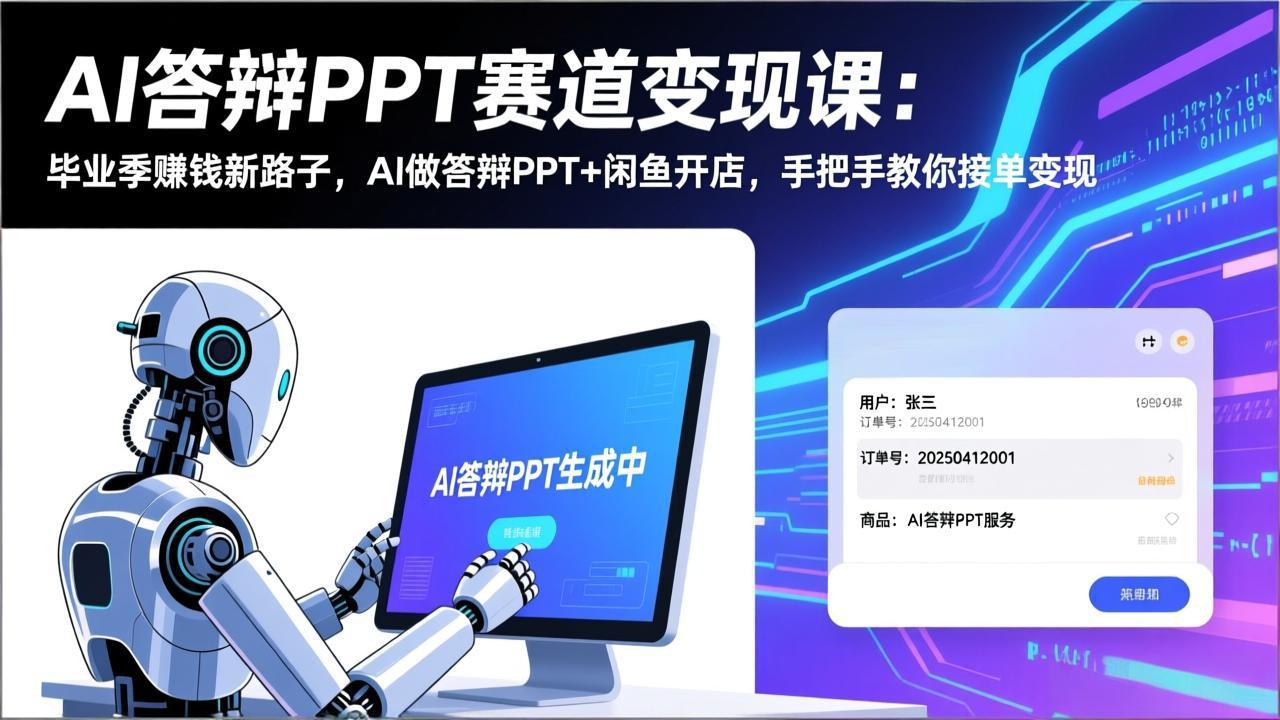 AI答辩PPT赛道变现课：毕业季赚钱新路子，AI做答辩PPT+闲鱼开店，手把手教你接单变现-蚂蚁汇资源分享项目网