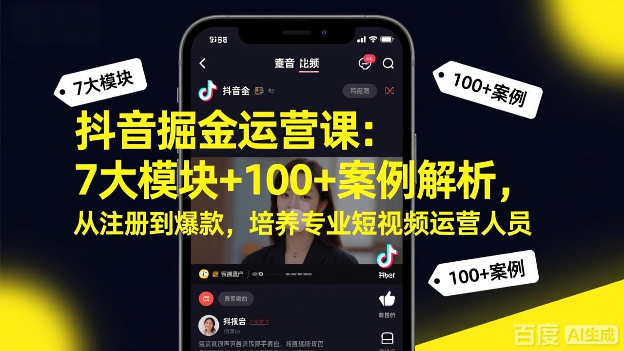 抖音掘金运营课：7大模块+100+案例解析，从注册到爆款，培养专业短视频运营人员-蚂蚁汇资源分享项目网