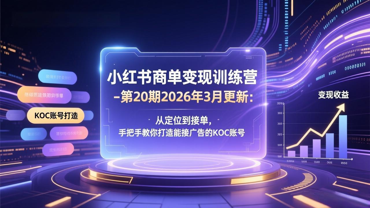 小红书商单变现训练营-第20期26年3月更新：从定位到接单，手把手教你打造能接广告的KOC账号-蚂蚁汇资源分享项目网