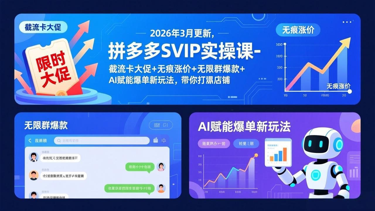 拼多多SVIP实操课-26年3月，截流卡大促+无痕涨价+无限群爆款+AI赋能爆单新玩法，带你打爆店铺-蚂蚁汇资源分享项目网
