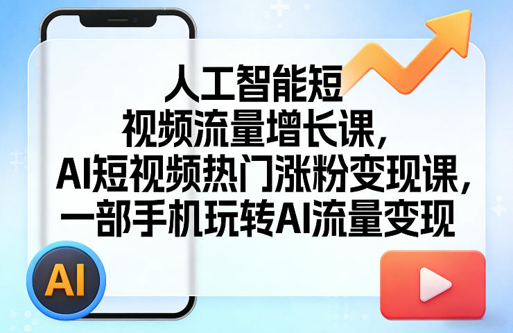 人工智能短视频流量增长课，AI短视频热门涨粉变现课，一部手机玩转AI流量变现-蚂蚁汇资源分享项目网