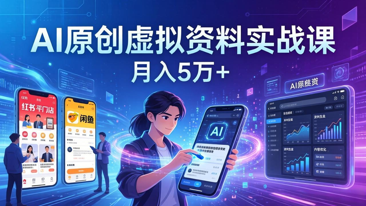 AI原创虚拟资料实战课：2026新机会，小红书闲鱼开店，普通人用AI轻松变现，月入5万+-蚂蚁汇资源分享项目网