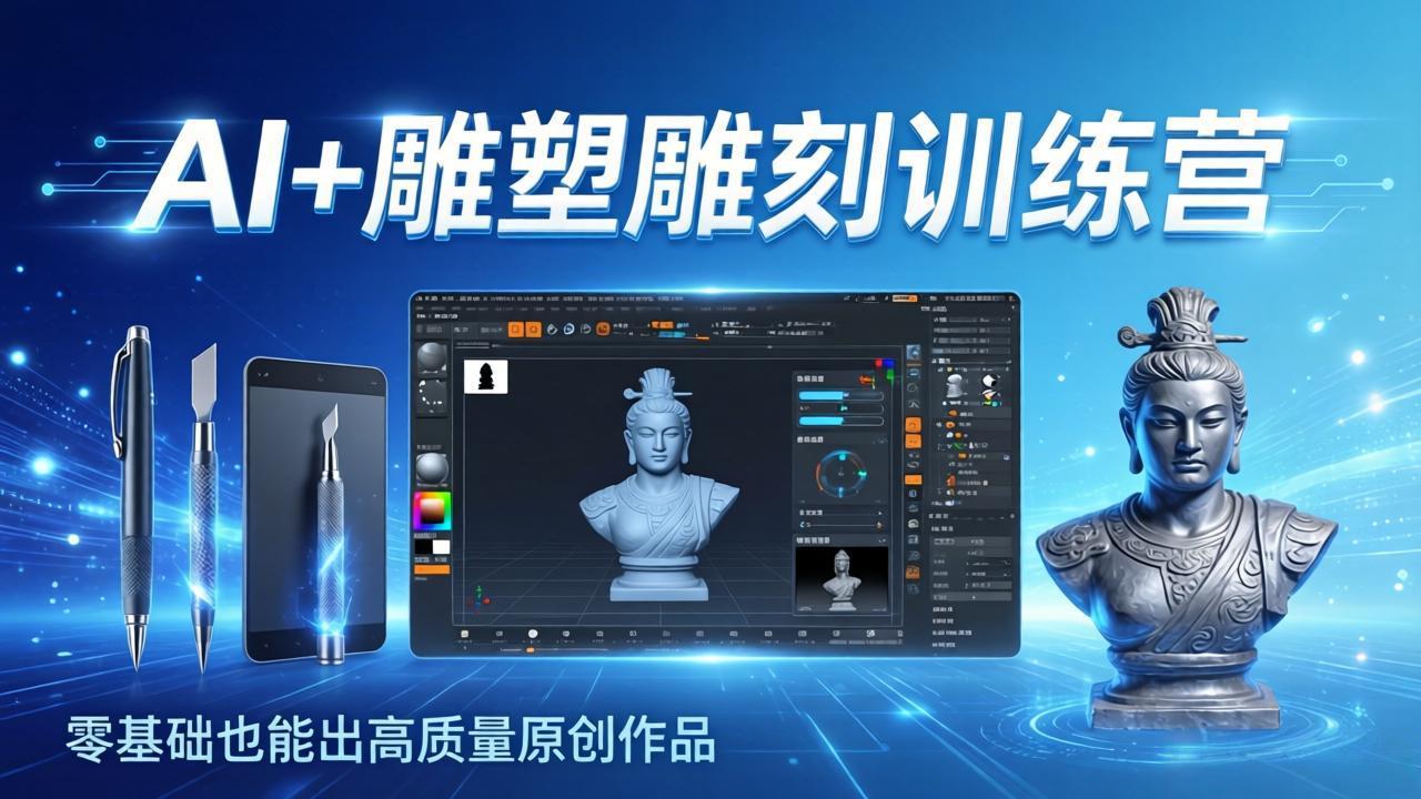 AI+雕塑雕刻训练营：从AI创作、大模型训练到3D雕刻 + 渲染，零基础也能出高质量原创作品-蚂蚁汇资源分享项目网