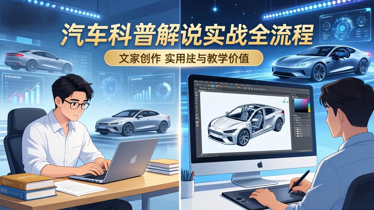 抖音汽车科普解说实战：文案+动画+画面处理+去水印全流程，打造专业汽车科普视频-蚂蚁汇资源分享项目网