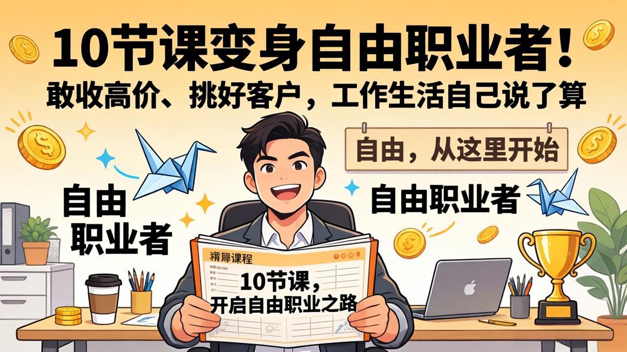 10 节课变身自由职业者！敢收高价、挑好客户，工作生活自己说了算-蚂蚁汇资源分享项目网