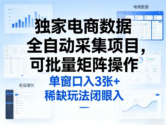 独家电商数据全自动采集项目，可批量矩阵操作，单窗口日入3张+，稀缺玩法闭眼入【揭秘】-蚂蚁汇资源分享项目网