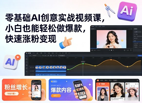 零基础AI创意实战视频课，小白也能轻松做爆款，快速涨粉变现-蚂蚁汇资源分享项目网