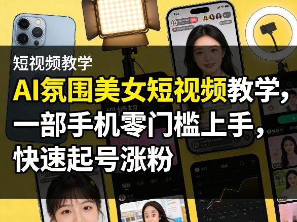 AI氛围美女短视频教学，一部手机零门槛上手，快速起号涨粉-蚂蚁汇资源分享项目网