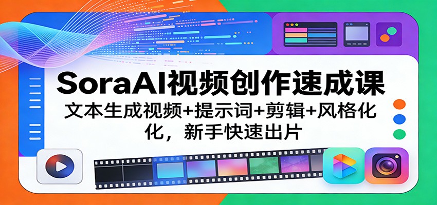 SoraAI视频创作速成课：文本生成视频+提示词+剪辑+风格化，新手快速出片-蚂蚁汇资源分享项目网
