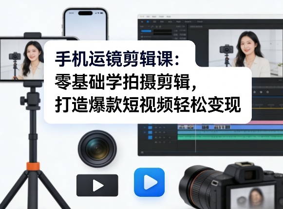 手机运镜剪辑课：零基础学拍摄剪辑，打造爆款短视频轻松变现-蚂蚁汇资源分享项目网