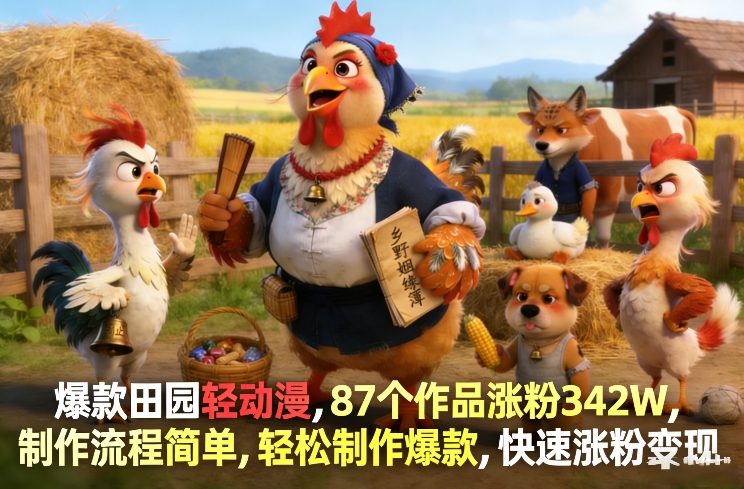 爆款田园轻动漫，87个作品涨粉342W，制作流程简单，轻松制作爆款，快速涨粉变现-蚂蚁汇资源分享项目网